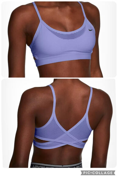 NIKE Indy Criss Cross Back Striped Sports Bra in Periwinkle Blue Size M - Picture 1 of 7